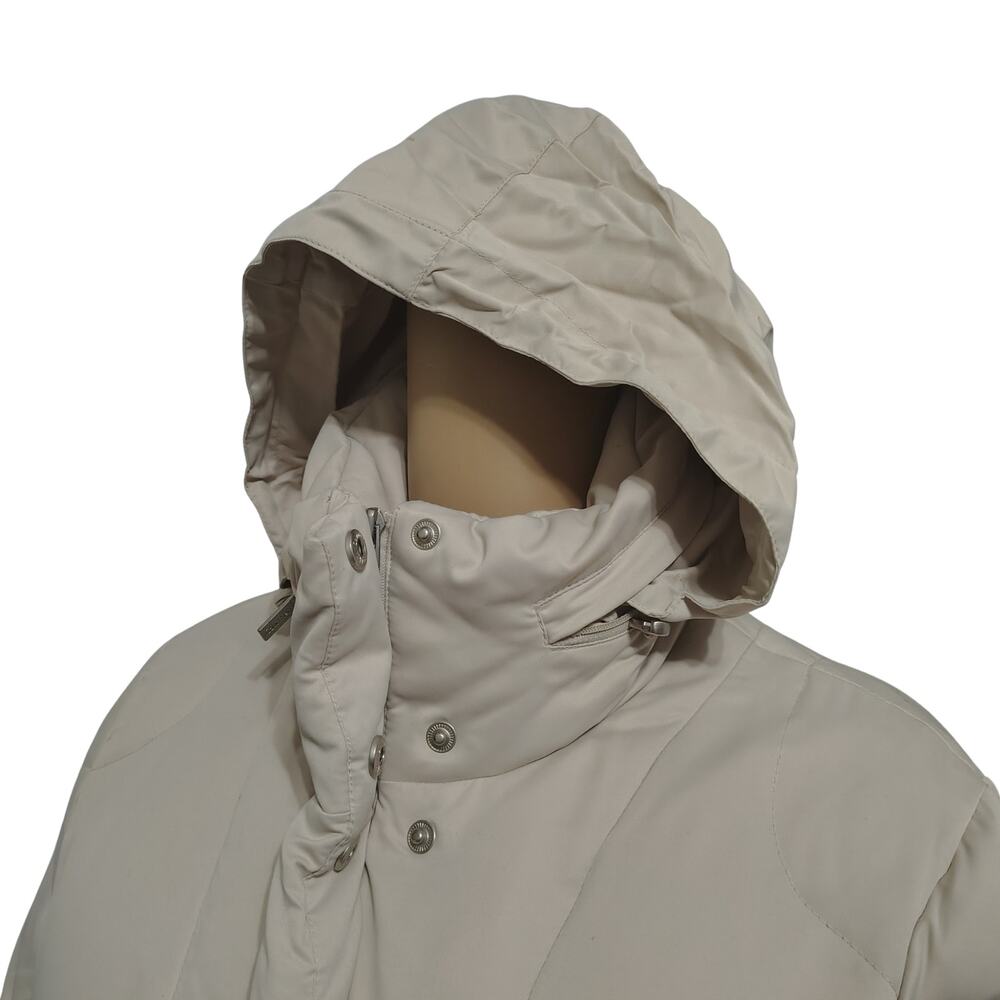 Long Beige Puffer Performance Winter Coat Hidden Hood Calvin Klein Size Medium